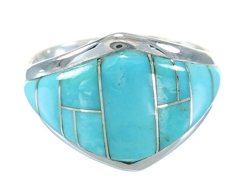 Southwest Turquoise Inlay Silver Ring Size 6-1/2 AX87961